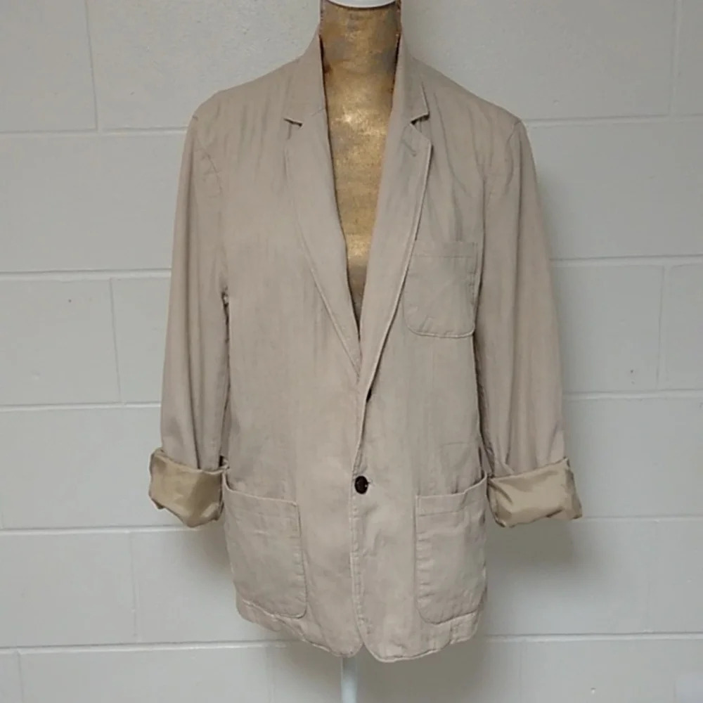 Linen/Cotton/ Blazer Jacket/Menswear/Textured stripe/Lined sleeves